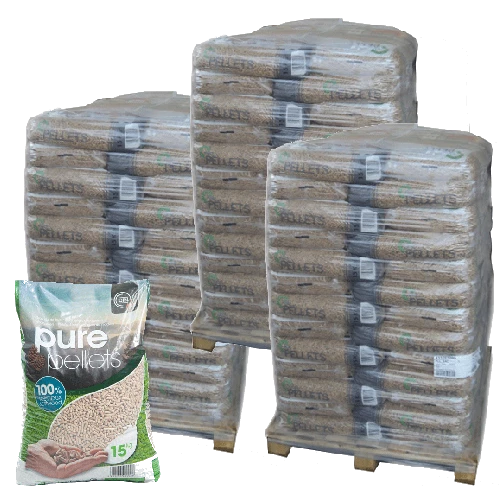 Pellet di legno di prima qualità - 3 pallet - 195 sacchi 2925 kg